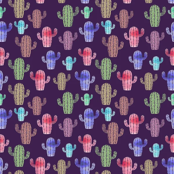Trendy kaktüs suluboya çizim Dikişsiz desen renkli suluboya ile. Vektör çizim yazdırma Tekstil ve moda paketleme için.