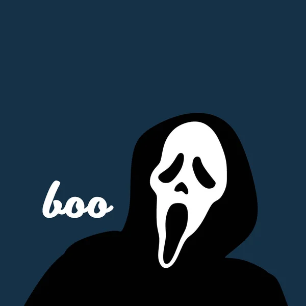 Halloween Geest Met Wit Masker Spreken Boo Vector Demon Karakter — Stockvector