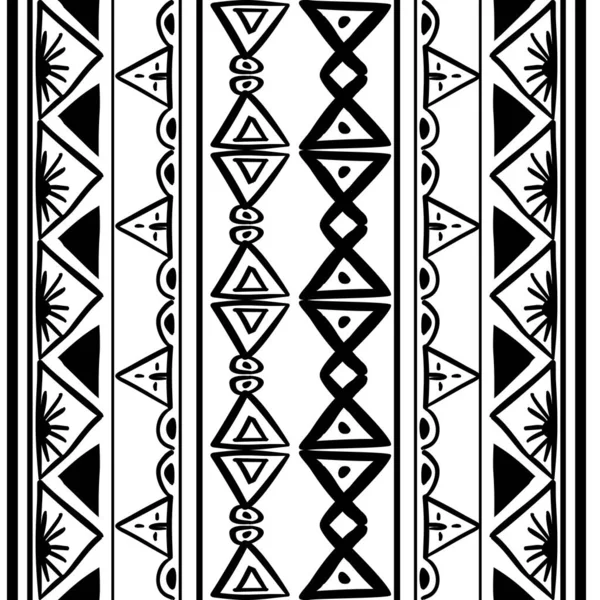 Patrón Tribal Vectorial Con Blanco Negro Dibujado Mano Bueno Para — Vector de stock