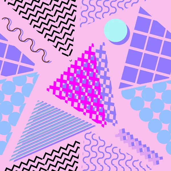 Memphis geometrik soyut desen. Sorunsuz trendy popüler üçgen renkli 60s, 70s, 80s, 90'lı yılların tarzı. Vektör çizim moda tekstil baskı ve duvar kağıdı arka plan.