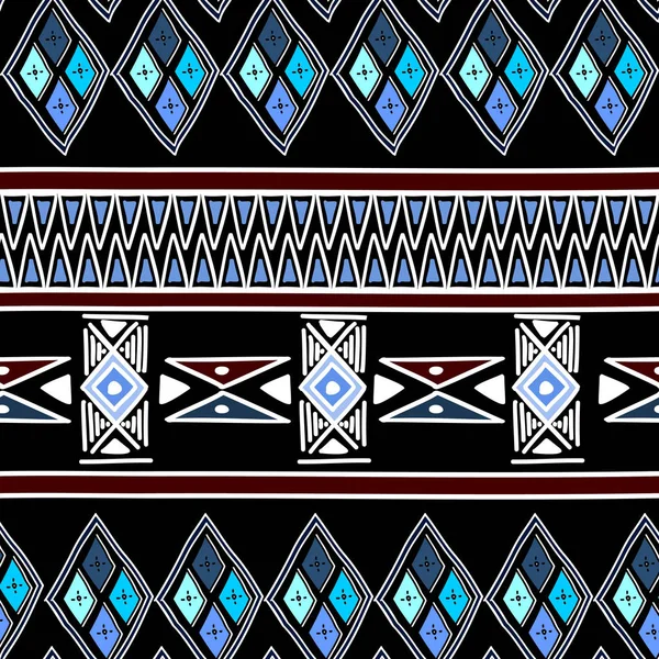 具有部落背景矢量纹理的 Ikat 几何图案 阿兹特克符号中的无缝条纹图案 手绘民族与印度 斯堪的纳维亚 吉普赛人 墨西哥 民间图案的时尚印花和纺织品包装 — 图库矢量图片
