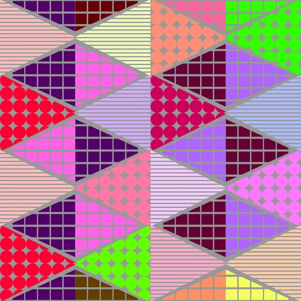メンフィスの幾何学的な抽象的なパターン シームレスなトレンディな人気のある三角形カラフルな 年代スタイル ファッション テキスタイル プリントの壁紙の背景のベクトル図 — ストックベクタ