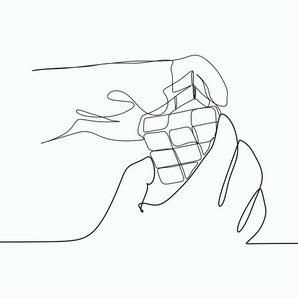 两只手玩红宝石立方拼图 矢量连续单线艺术图 — 图库矢量图片