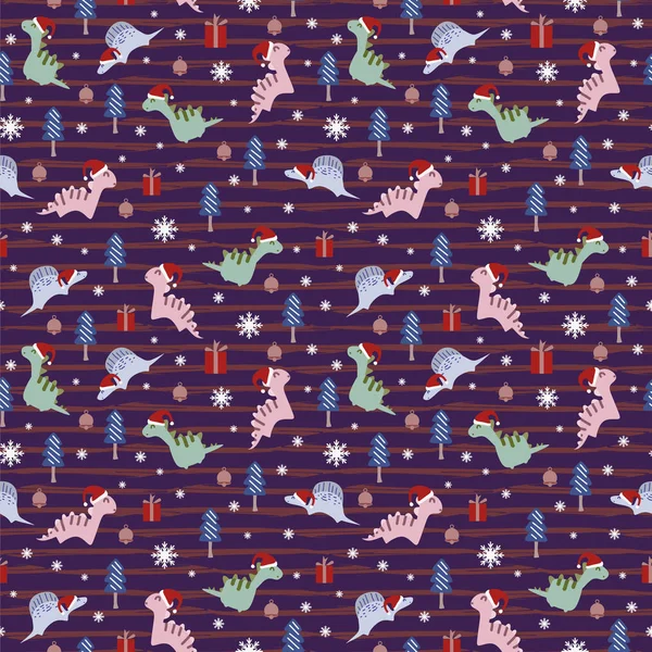 Patrón Sin Costura Dinosaurio Con Tema Divertido Navidad Ilustración Vectorial — Vector de stock