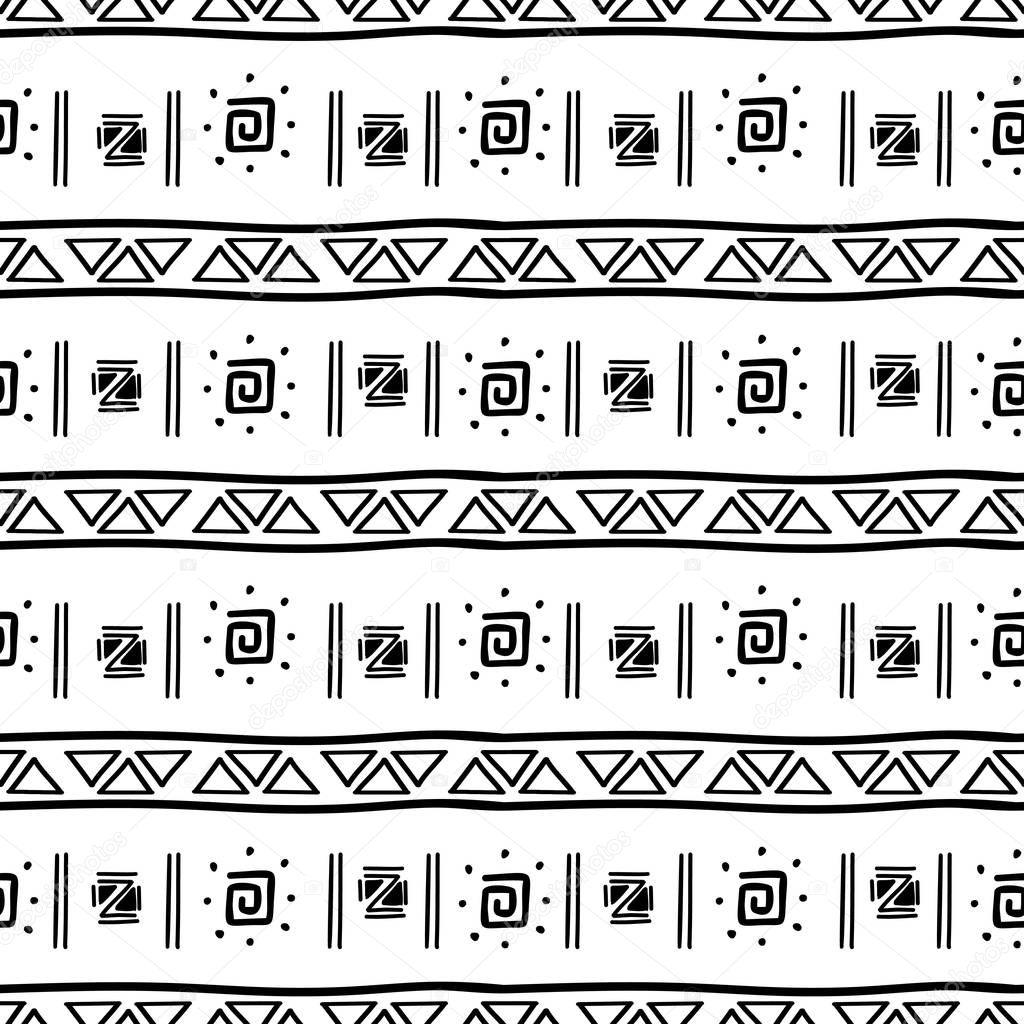 Aztec seamless pattern with black and white tribal hand drawn multicolor background. Ethnic drawing symbol vector illustration for fashion wrapping and textile print.