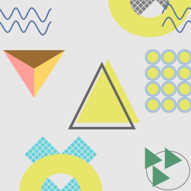 Memphis trendy geometrik soyut desen ile 90'lı yılların renkli arka plan stili. İyi moda tekstil baskı, duvar kağıdı ve hijab paketleri için.