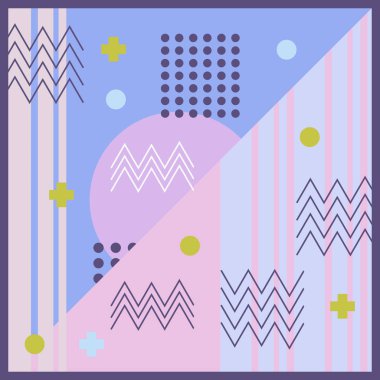 Memphis soyut trendy pastel renkler ile geometrik desen. Arka plan, duvar kağıdı, türban ve atkı motif için hazır renkli vektör çizim yazdırma.
