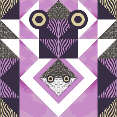 Trendy geometrik soyut memphis 90'lı yılların yaratıcı üçgen ve daire desenli. Vektör çizim moda mor renk ile için.