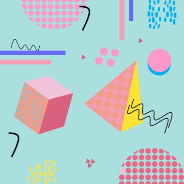 Memphis trendy geometrik soyut desen ile 90'lı yılların renkli arka plan stili. İyi moda tekstil baskı, duvar kağıdı ve hijab paketleri için.