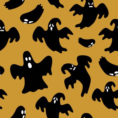 Dikişsiz Cadılar Bayramı desen hayalet farklı yaratıcı silueti ile poz. Vektör çizim bebek ve çocuklar için.