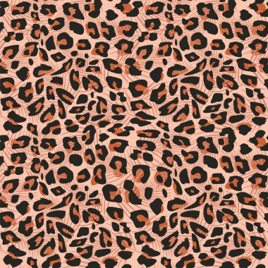 Hayvan cilt Dikişsiz desen vektör jaguar veya leopar doku arka plan ile. Pembe turuncu kumaş texitle ve moda kaydırma için çok renkli.