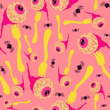 Cadılar Bayramı renkli gözlü çatalı Dikişsiz desen popüler arka plan vektör. Bebek, çocuk ve çocuk moda yazdırma için çok renkli stil ve ambalaj Tekstil.