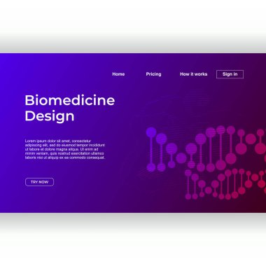 Açılış sayfası şablonu dna renkli gradyan arka planı olan minimalist ilaç tasarımı. Vektör çizim eps 10.