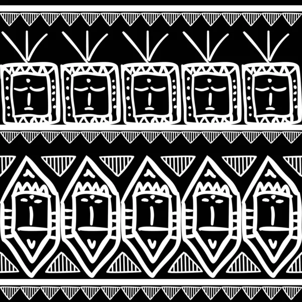 Vector Tribal Patroon Met Naadloze Zwarte Witte Kleuren Maya Tekening — Stockvector