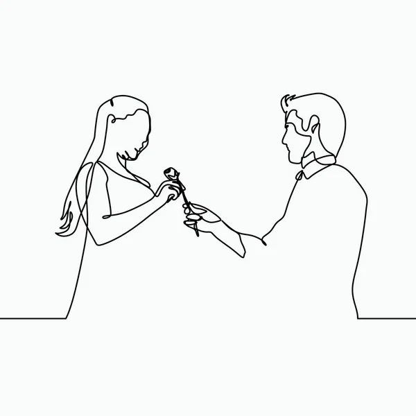 Hombre Una Flor Una Chica Momento Romántico Con Una Sola — Vector de stock