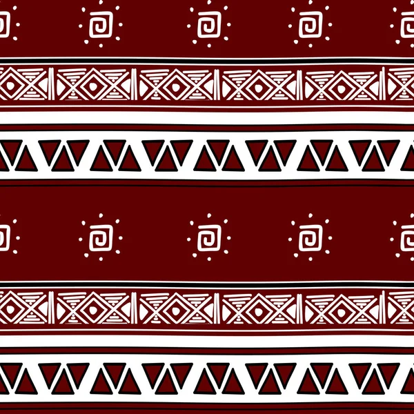 Aztec Nahtlose Muster Mit Streifen Rote Farbe Tribal Handgezeichneten Mehrfarbigen — Stockvektor