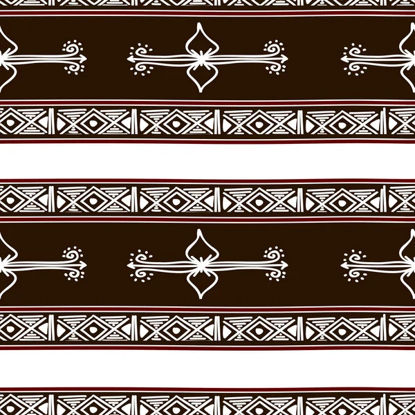 Aztec Nahtlose Muster Mit Braunen Farbstreifen Tribal Hand Gezeichneten Mehrfarbigen — Stockvektor