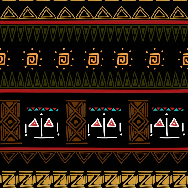 イカット部族背景ベクトル テクスチャと幾何学的なパターン アステカ シンボルでシームレスなストライプ モチーフ インド ジプシー 印刷ファッションとテキスタイルの折り返しのためメキシコで民俗パターンで描かれた民族を手します — ストックベクタ