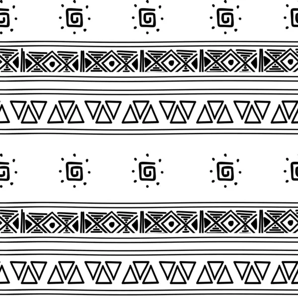 Modello Azteco Senza Cuciture Bianco Nero Con Sfondo Multicolore Disegnato — Vettoriale Stock