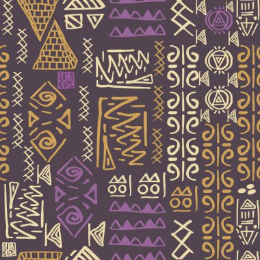 Kesintisiz çizgili desen etnik ve kabile motifleri ile Mısır tema. Vintage retro tekstil baskı vektör çizim için çizim.