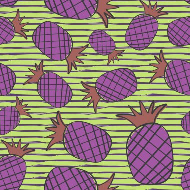 Sorunsuz ananas desen. Şirin renkli moda elle çizilmiş.