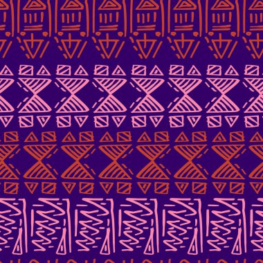Kesintisiz çizgili desen etnik ve kabile motifleri ile Mısır tema. Vintage retro tekstil baskı vektör çizim için çizim.