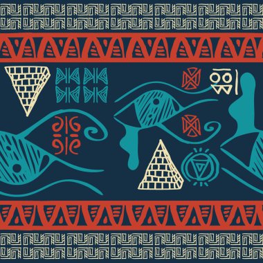 Kesintisiz çizgili desen etnik ve kabile motifleri ile Mısır tema. Vintage retro tekstil baskı vektör çizim için çizim.