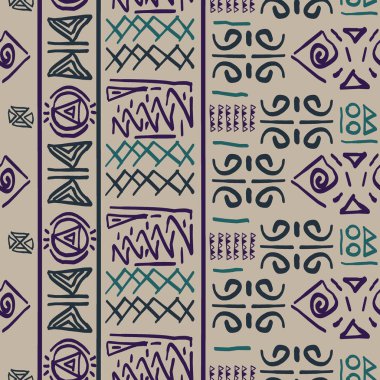 Kesintisiz çizgili desen etnik ve kabile motifleri ile Mısır tema. Vintage retro tekstil baskı vektör çizim için çizim.