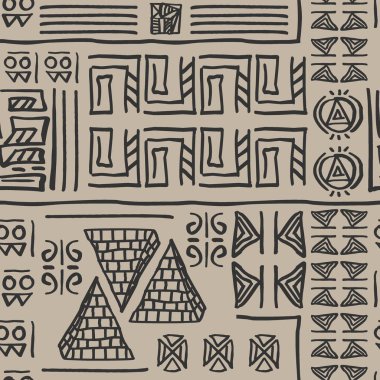 Kesintisiz çizgili desen etnik ve kabile motifleri ile Mısır tema. Vintage retro tekstil baskı vektör çizim için çizim.