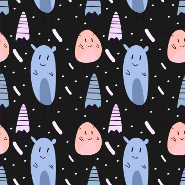 Noel arka plan duvar kağıdı için elle çizilmiş sevimli hayvan karakter seamless modeli. Senin moda tekstil baskı ve sarma için iyi. Vektör çizim çocukça karikatür çizim stili.