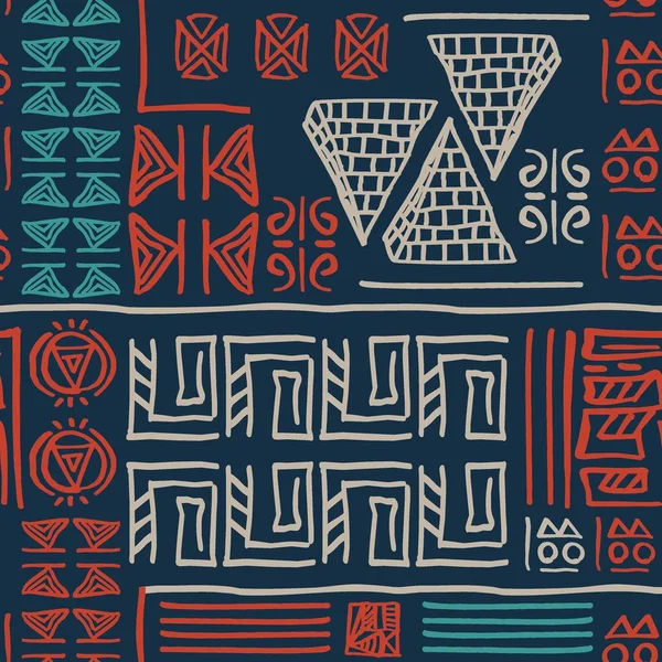 手描き創造的なエジプト シンボル自然描画のスタイルを持つテキスタイルとファッション パターン背景以下の部族の海 — ストックベクタ