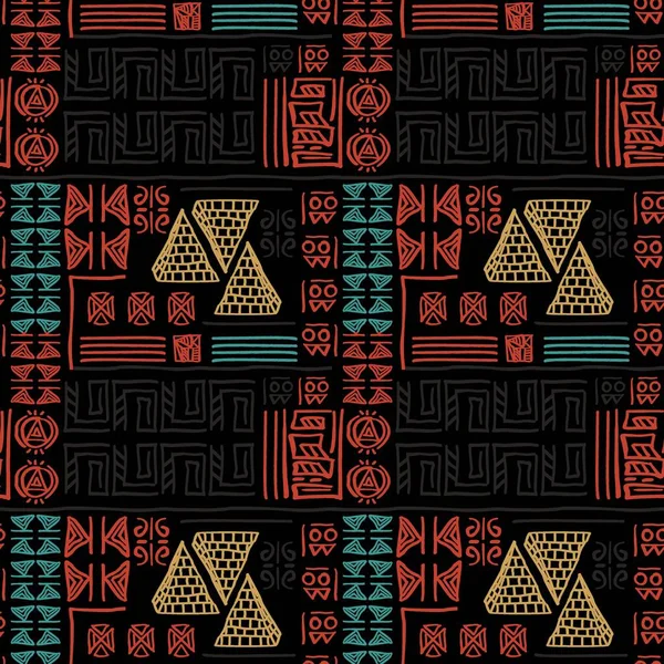Handgezeichnete Stammesmuster Mit Kreativen Ägyptischen Symbolen Natürlicher Zeichenstil Für Textilien — Stockvektor