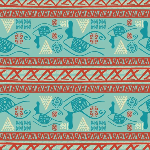 Naadloze Pastel Gestreept Patroon Egyptische Thema Met Etnische Tribal Motieven — Stockvector