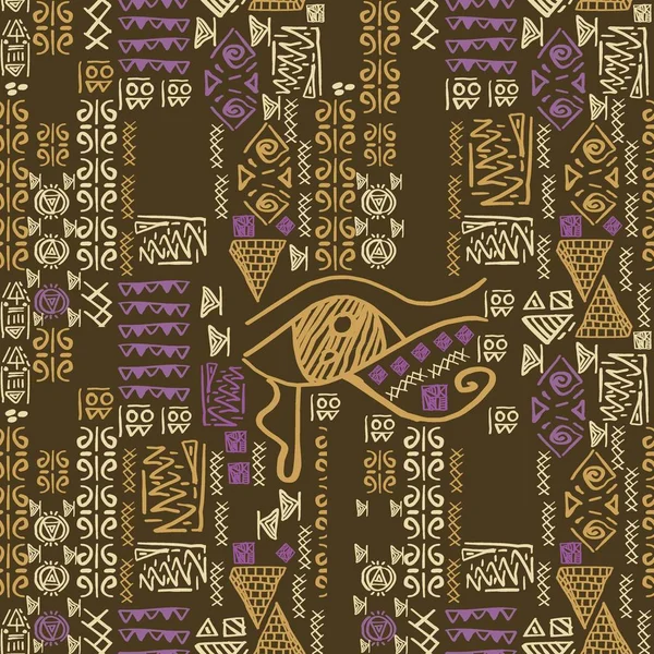 Pruhovaný Vzor Bezešvé Egyptský Motiv Etnickými Tribal Motivy Vintage Retro — Stockový vektor