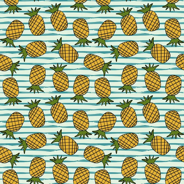 Patrón Sin Costura Verano Dibujado Mano Piña Con Rayas — Vector de stock