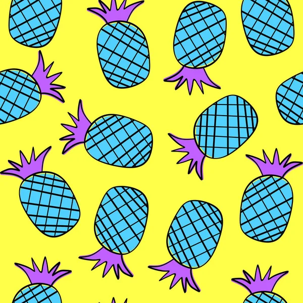 Pineapple Hand Drawn Punchy Pastel Seamless Pattern — Stock Vector