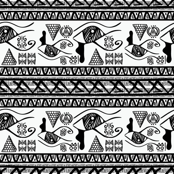 Patrón Rayas Sin Costuras Tema Egipcio Con Motivos Étnicos Tribales — Vector de stock