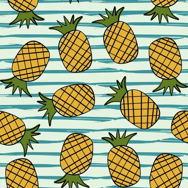 Pineapple Hand Drawn Summer Seamless Pattern — Stock Vector
