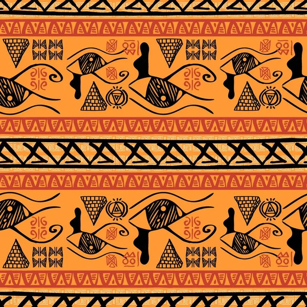 Nahtlose Streifenmuster Ägyptisches Thema Mit Ethnischen Und Stammesmotiven Vintage Orange — Stockvektor