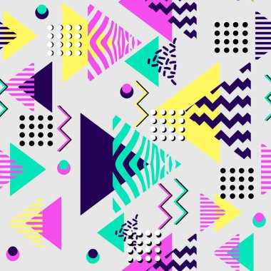 renkli üçgen geometrik Dikişsiz desen vektör çizim memphis 90'lı yılların tarzı ile