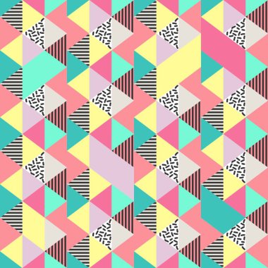 Soyut kesintisiz geometrik desen üçgen renkli retro tasarım vektör çizim için moda tekstil ile yazdırma