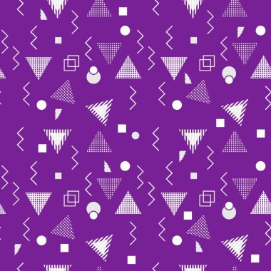 Memphis renkli üçgen desen 90s tasarım vektör sorunsuz arka plan çok renkli. Arka plan illüstrasyon vintage tarzı