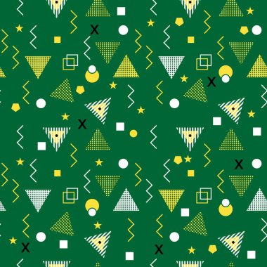 Memphis renkli üçgen desen 90s tasarım vektör sorunsuz arka plan çok renkli. Arka plan illüstrasyon vintage tarzı