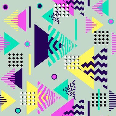 renkli üçgen geometrik Dikişsiz desen vektör çizim memphis 90'lı yılların tarzı ile