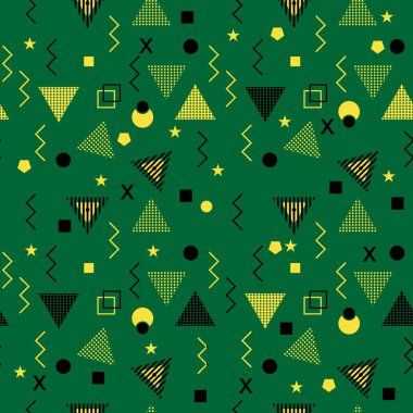 Memphis renkli üçgen desen 90s tasarım vektör sorunsuz arka plan çok renkli. Arka plan illüstrasyon vintage tarzı