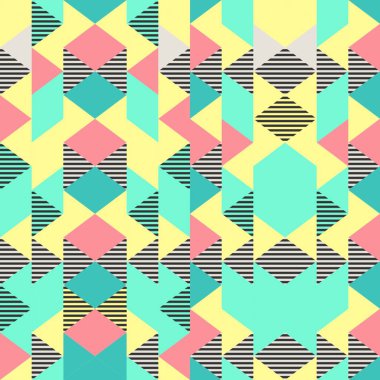 Soyut kesintisiz geometrik desen üçgen renkli retro tasarım vektör çizim için moda tekstil ile yazdırma