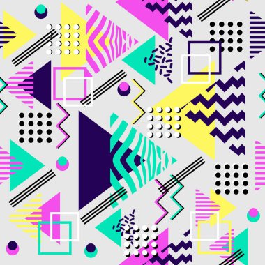 renkli üçgen geometrik Dikişsiz desen vektör çizim memphis 90'lı yılların tarzı ile