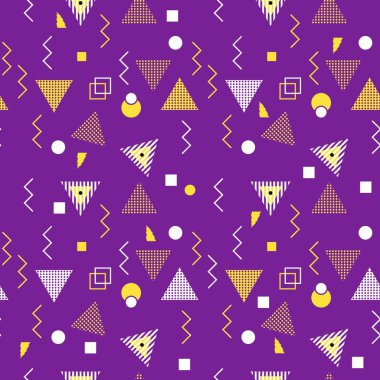 Memphis renkli üçgen desen 90s tasarım vektör sorunsuz arka plan çok renkli. Arka plan illüstrasyon vintage tarzı