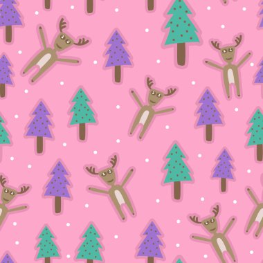 Son moda renkli Noel seamless modeli çocukça çizim stili arka plan. Çocuklar, Bebek ve çocuk moda tekstil baskı için dekoratif illüstrasyon vektör şirin el çekilmiş.