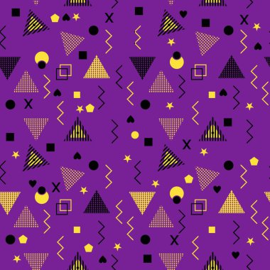 Memphis renkli üçgen desen 90s tasarım vektör sorunsuz arka plan çok renkli. Arka plan illüstrasyon vintage tarzı